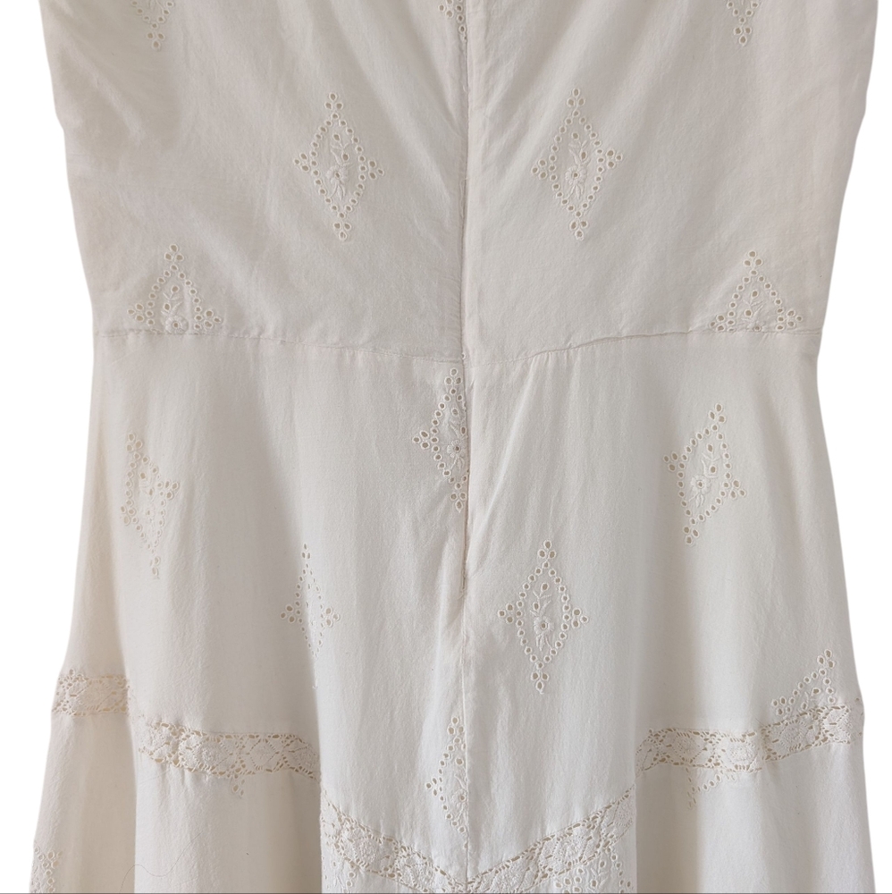 LAUREN Ralph Lauren White Eyelet Ruffle Sleeveless Midi Dress Size 12 Made India - Picture 8 of 15